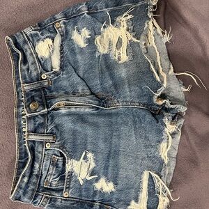 American Eagle Outfitters Ripped Light Blue Denim Shortalls